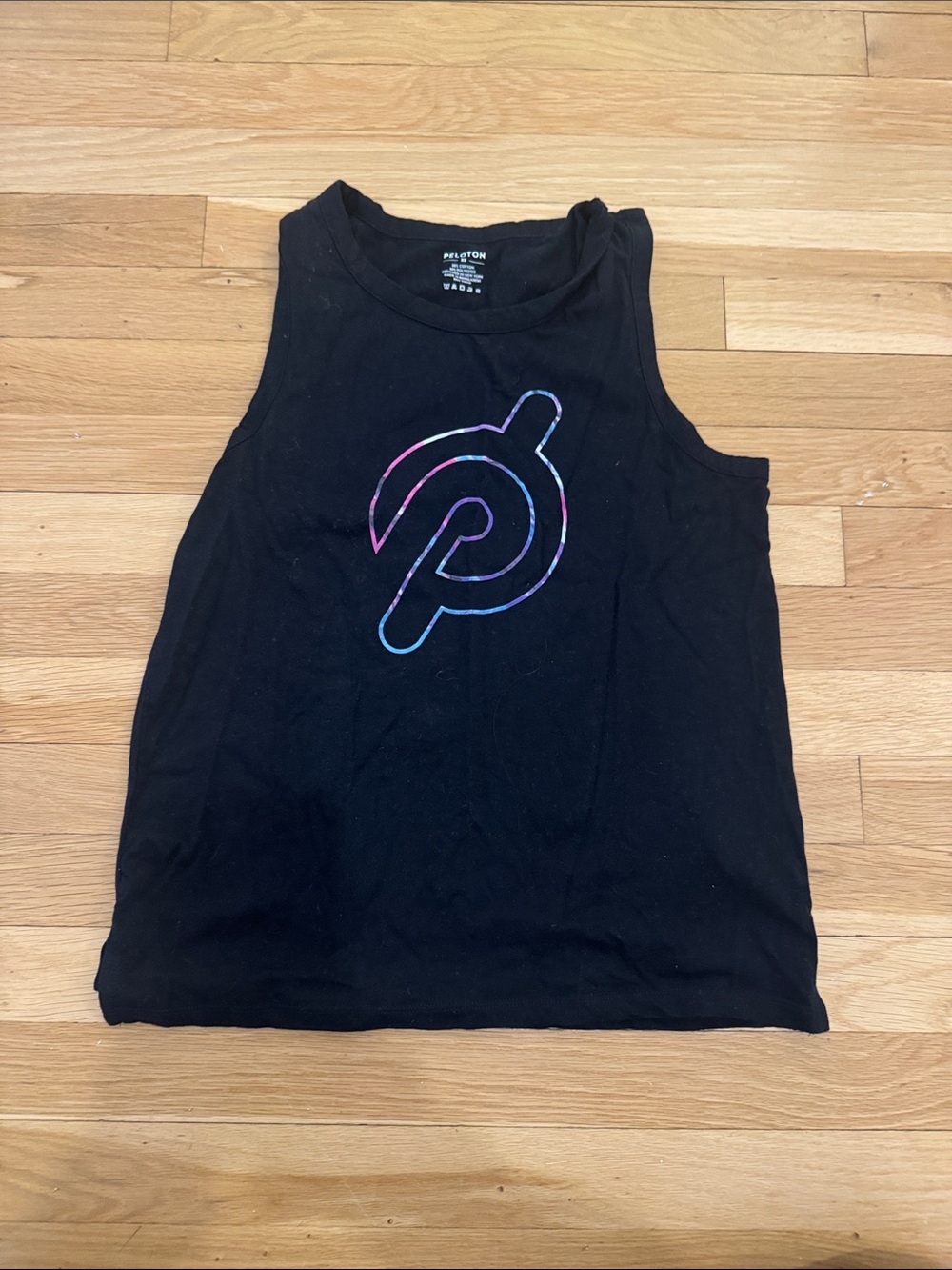 Peloton Black Tank with Blue-Purple-Pink Logo